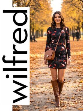 WILFRED - "The Fleur" black floral long sleeve bodycon dress